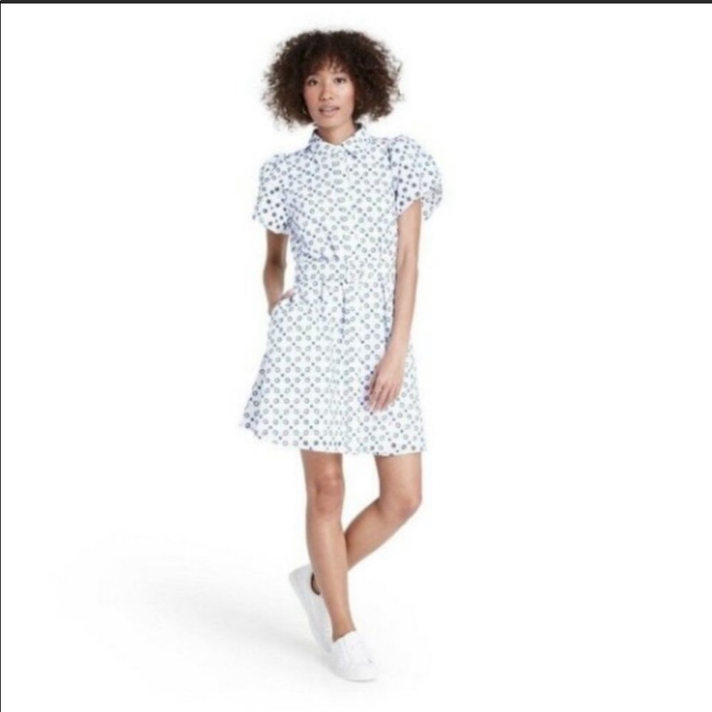 Dot Tulip Sleeve Embroidered shirt dress, Target